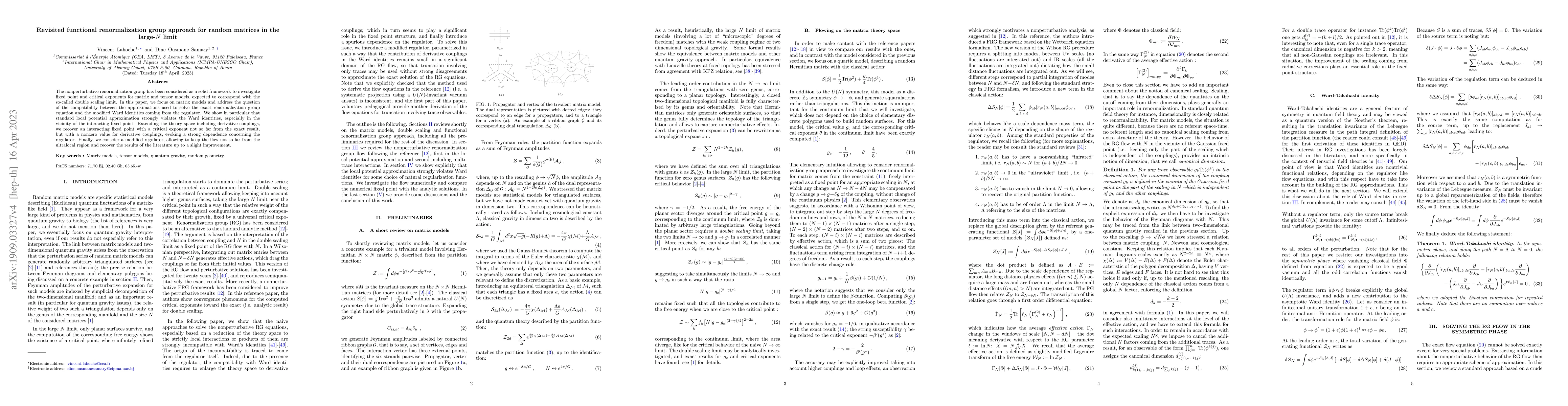 Thumbnail for Revisited functional renormalization group approach for random matrices
  in the large-$N$ limit