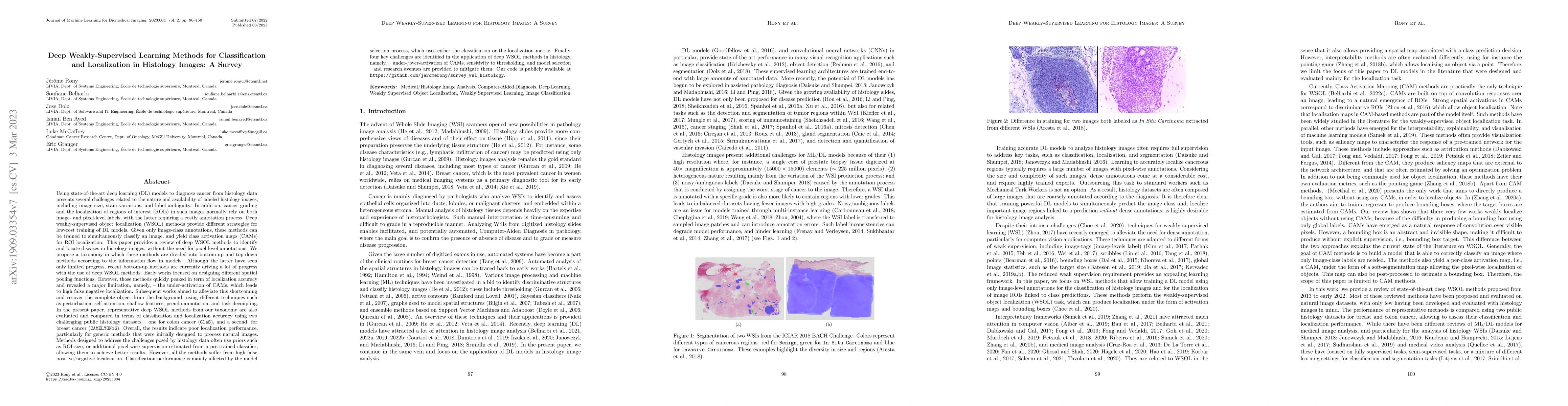 Thumbnail for Deep Weakly-Supervised Learning Methods for Classification and
  Localization in Histology Images: A Survey