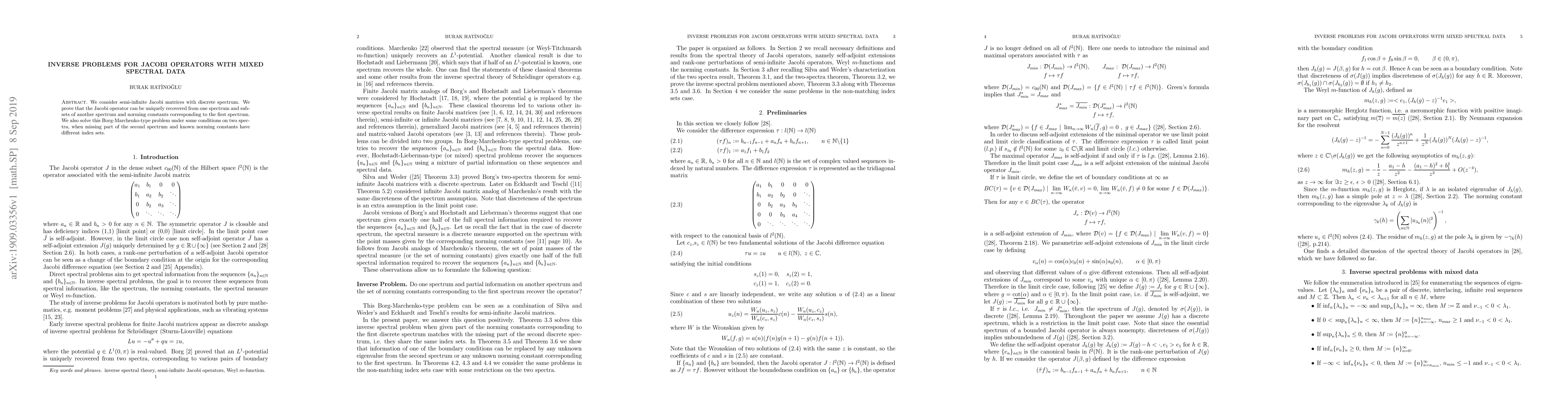 Thumbnail for Inverse Problems for Jacobi Operators with Mixed Spectral Data