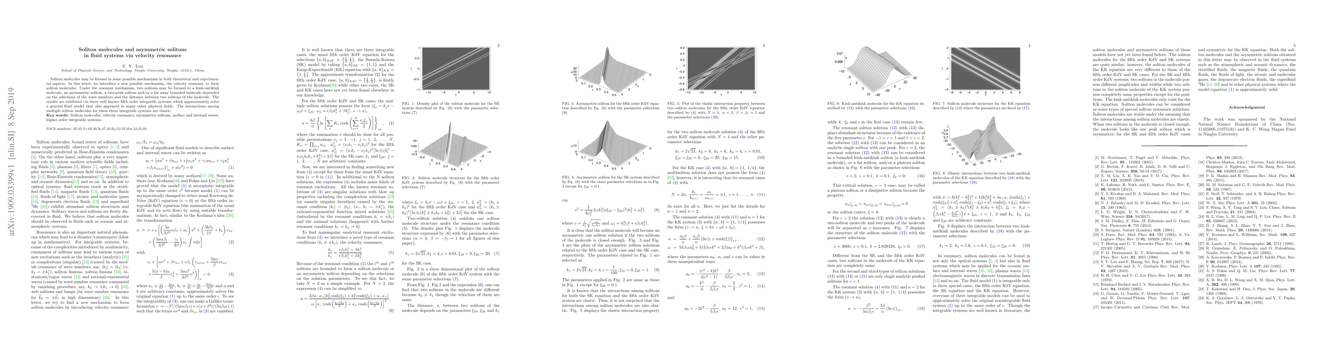 Thumbnail for Soliton molecules and asymmetric solitons in fluid systems via velocity
  resonance