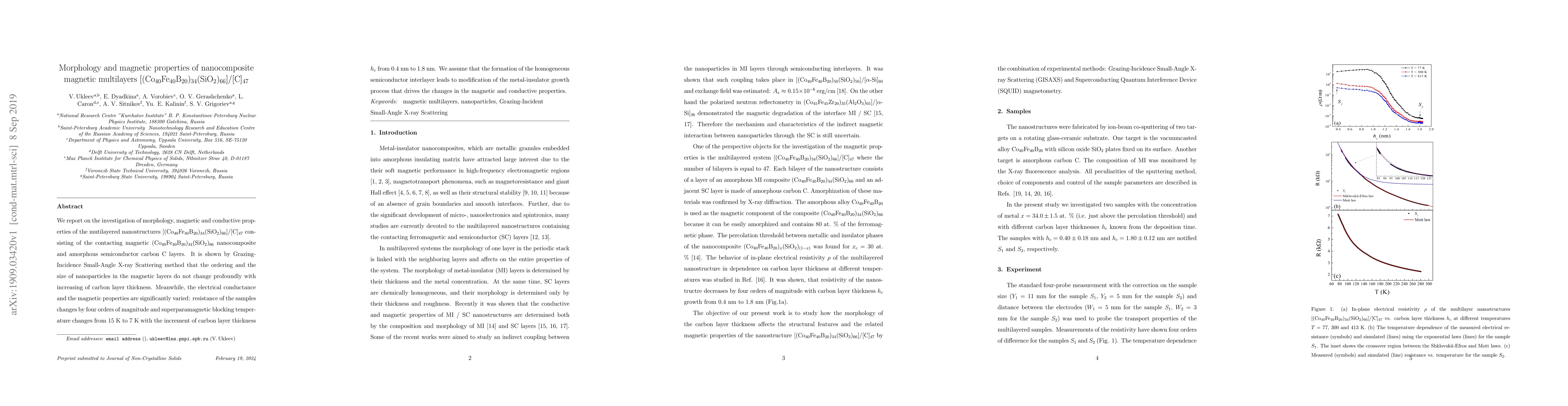 Thumbnail for Morphology and magnetic properties of nanocomposite magnetic multilayers
  {[(Co$_{40}$Fe$_{40}$B$_{20}$)$_{34}$(SiO$_2$)$_{66}$]/[C]}$_{47}$