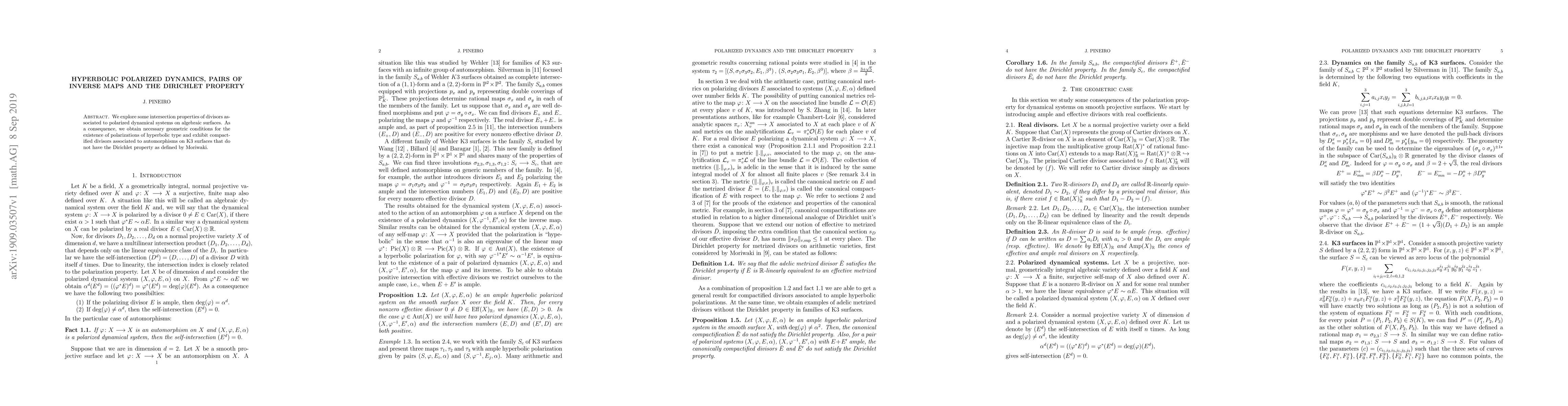 Thumbnail for Hyperbolic polarized dynamics, pairs of inverse maps and the Dirichlet
  property