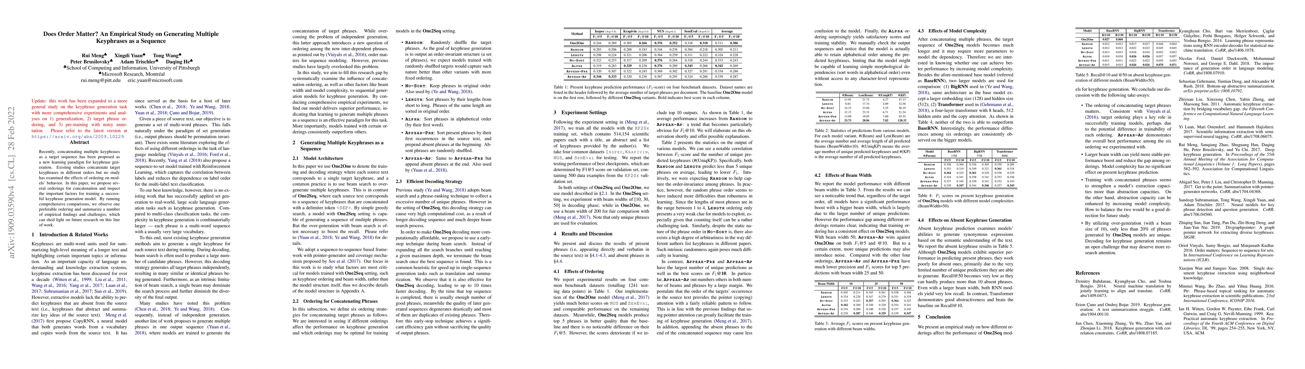 Thumbnail for Does Order Matter? An Empirical Study on Generating Multiple Keyphrases
  as a Sequence