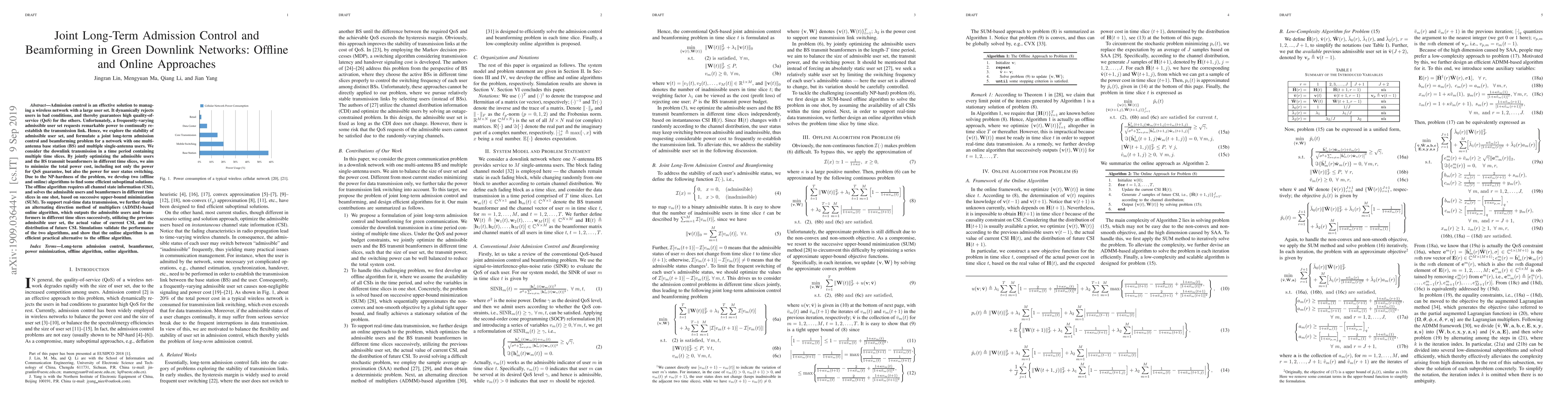 Thumbnail for Joint Long-Term Admission Control and Beamforming in Green Downlink
  Networks: Offline and Online Approaches
