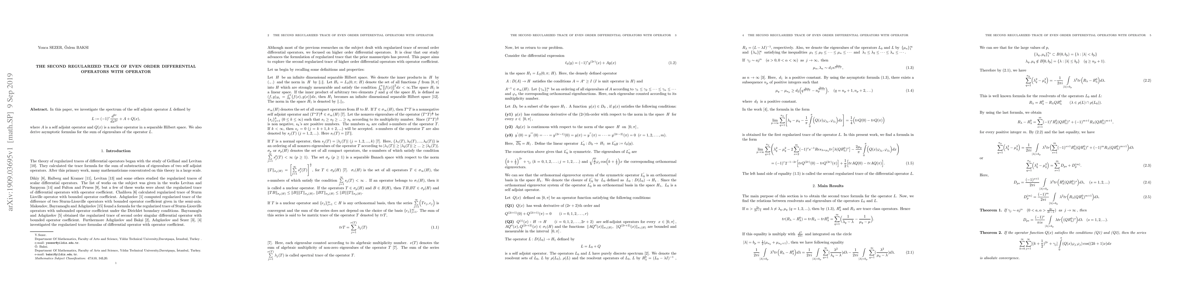 Thumbnail for The Second Regularized Trace of Even Order Differential Operators with
  Operator Coefficient