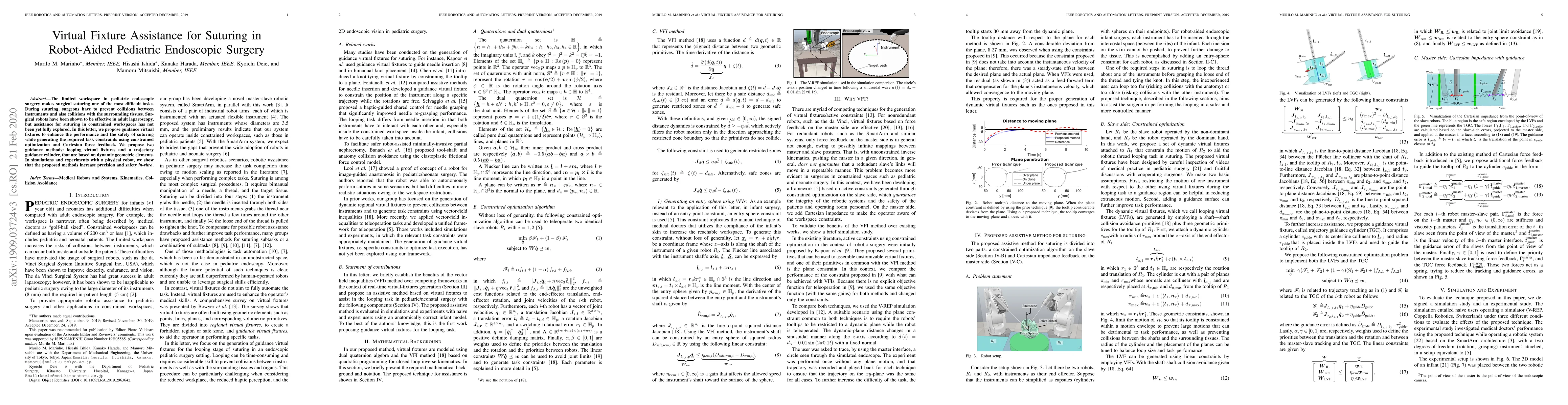 Thumbnail for Virtual Fixture Assistance for Suturing in Robot-Aided Pediatric
  Endoscopic Surgery
