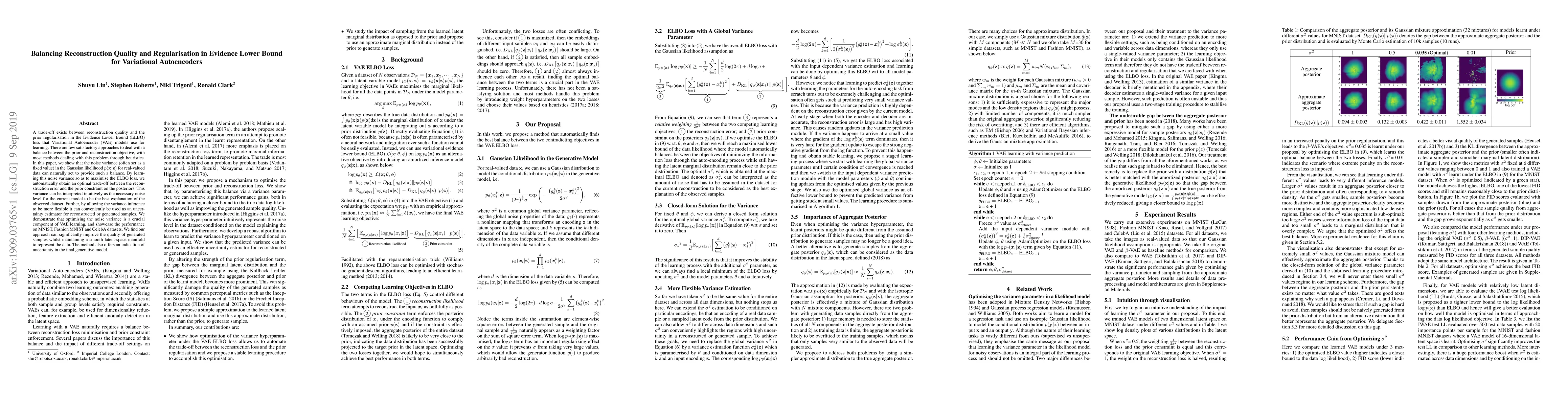 Thumbnail for Balancing Reconstruction Quality and Regularisation in ELBO for VAEs