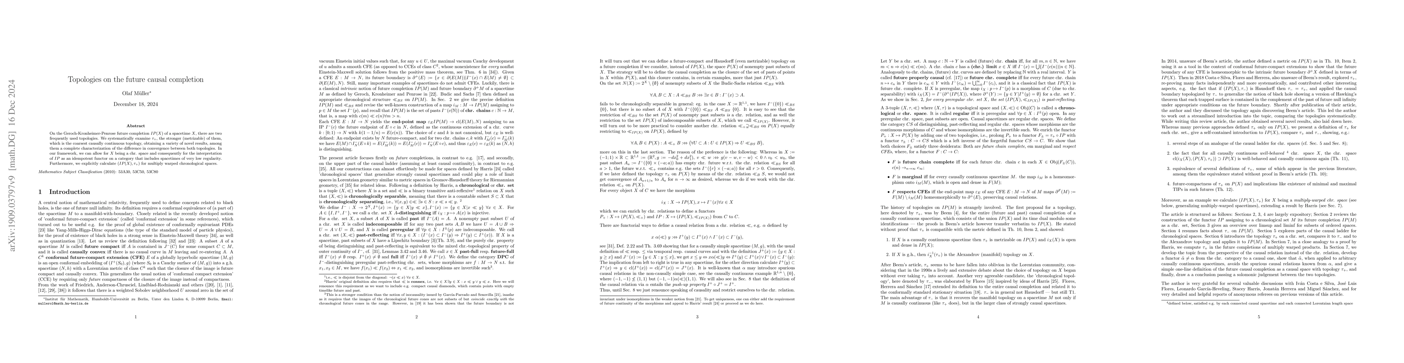 Thumbnail for Topologies on the future causal completion