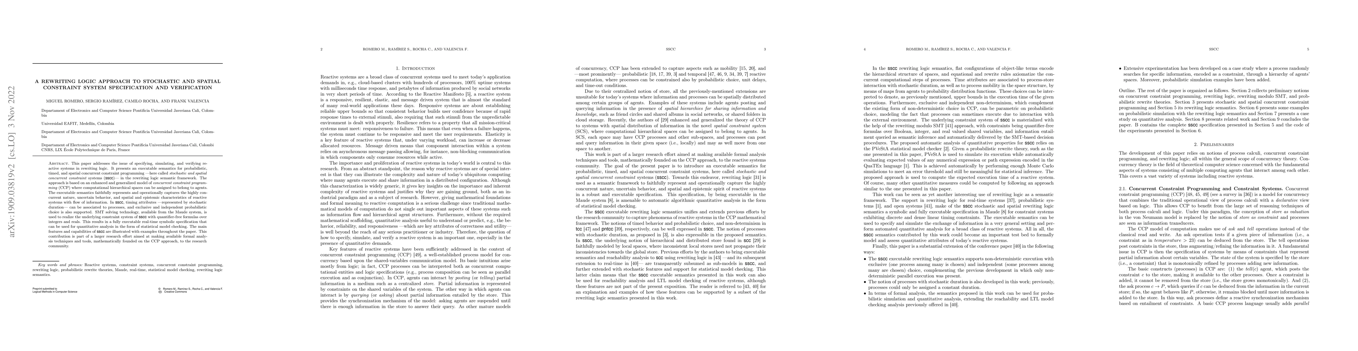 Thumbnail for A Rewriting Logic Approach to Stochastic and Spatial Constraint System
  Specification and Verification