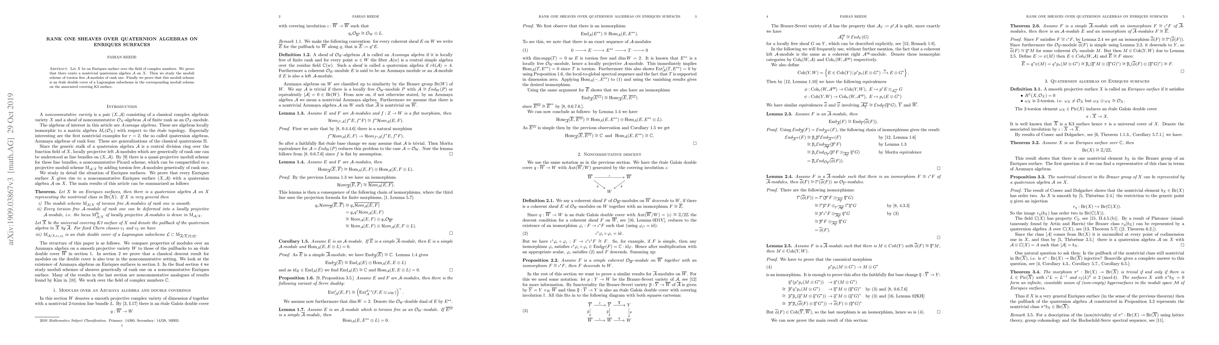 Thumbnail for Rank one sheaves over quaternion algebras on Enriques surfaces
