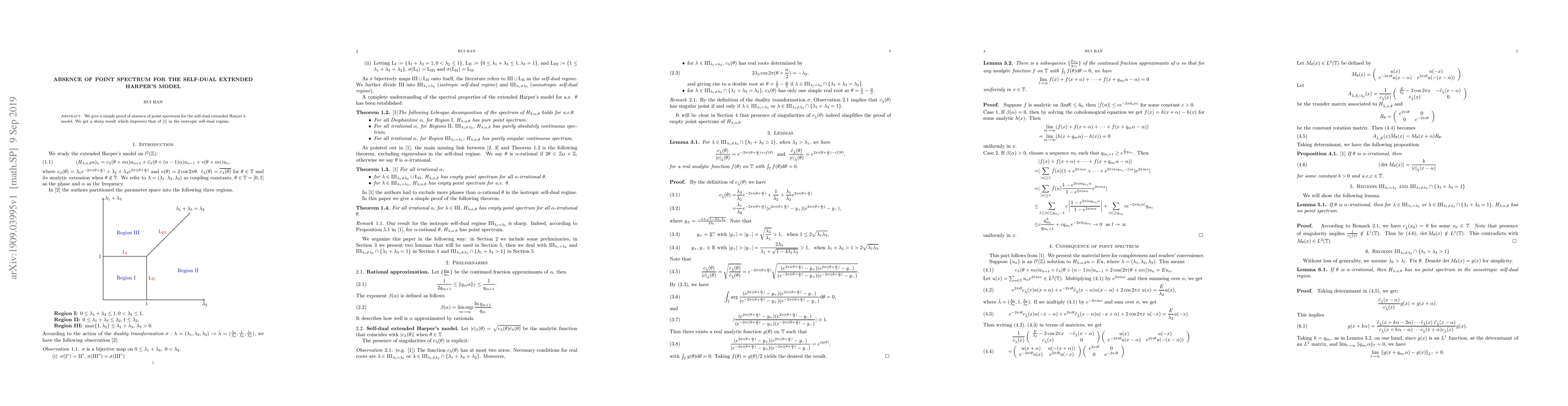 Thumbnail for Absence of point spectrum for the self-dual extended Harper's model