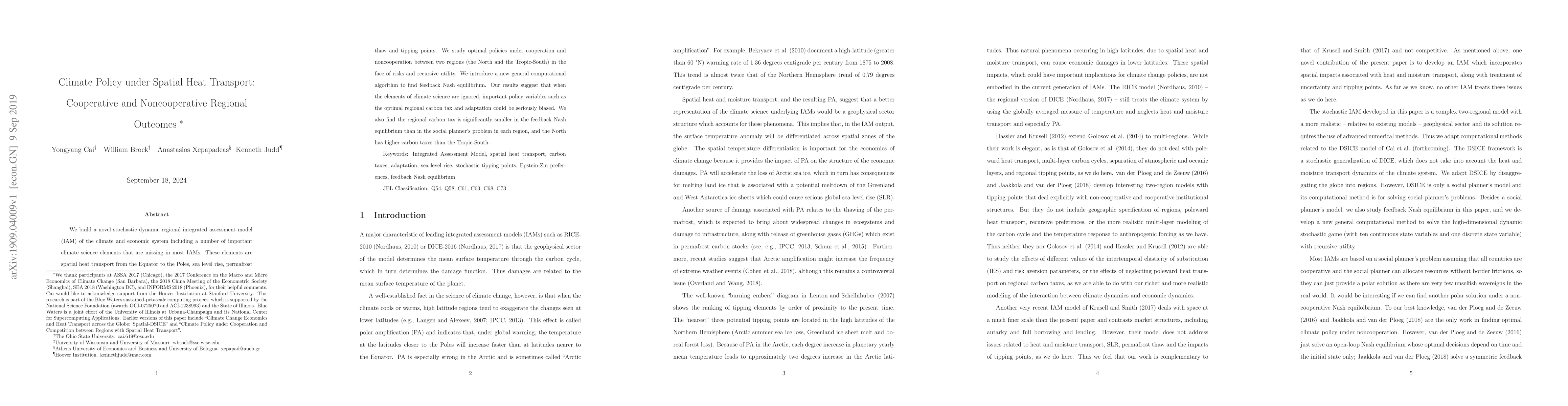 Thumbnail for Climate Policy under Spatial Heat Transport: Cooperative and
  Noncooperative Regional Outcomes