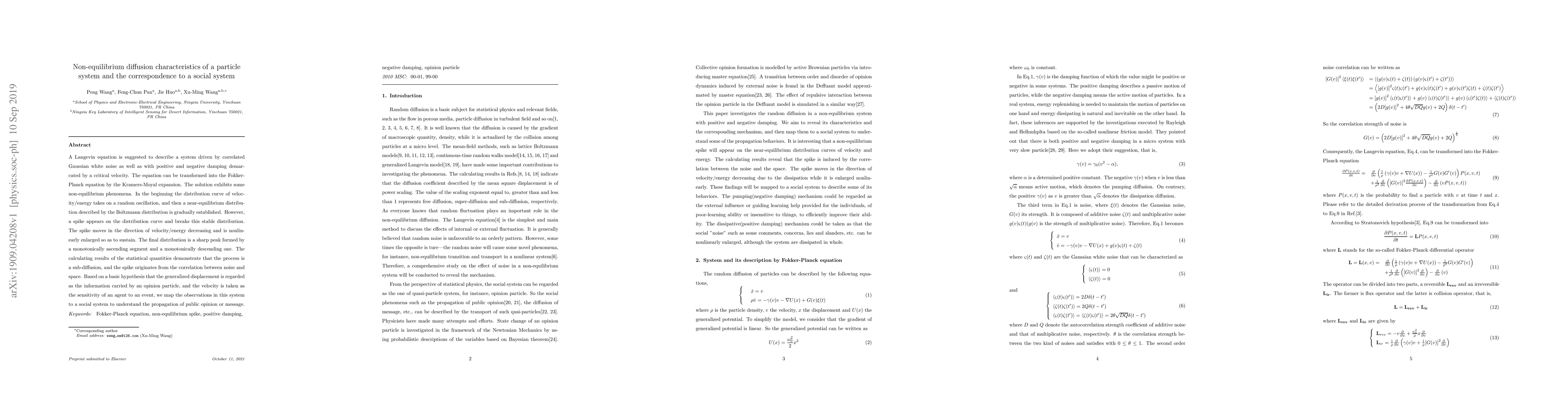 Thumbnail for Non-equilibrium diffusion characteristics of a particle system and the
  correspondence to a social system