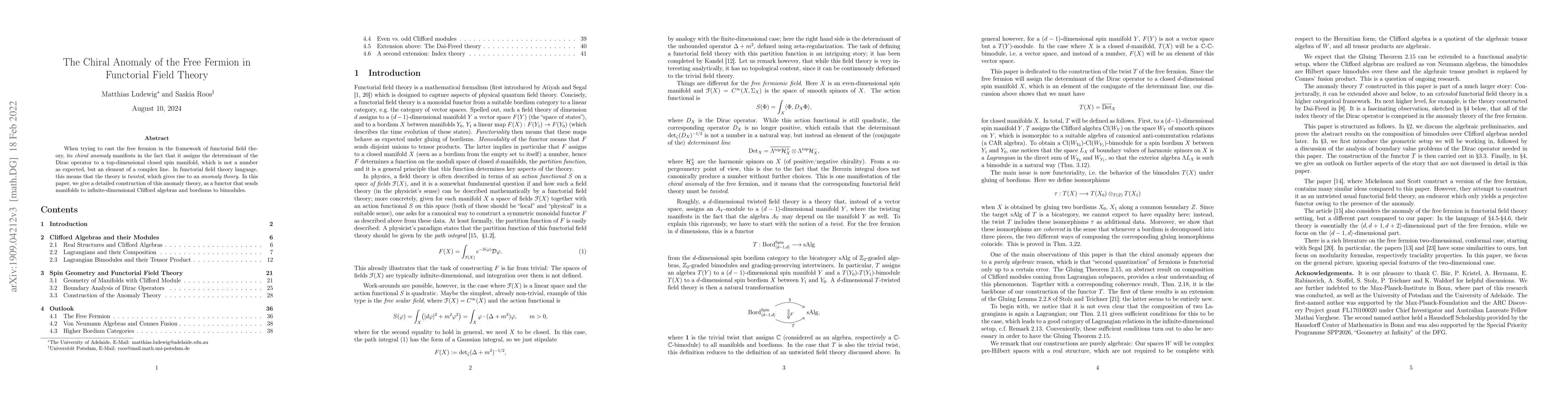 Thumbnail for The Chiral Anomaly of the Free Fermion in Functorial Field Theory
