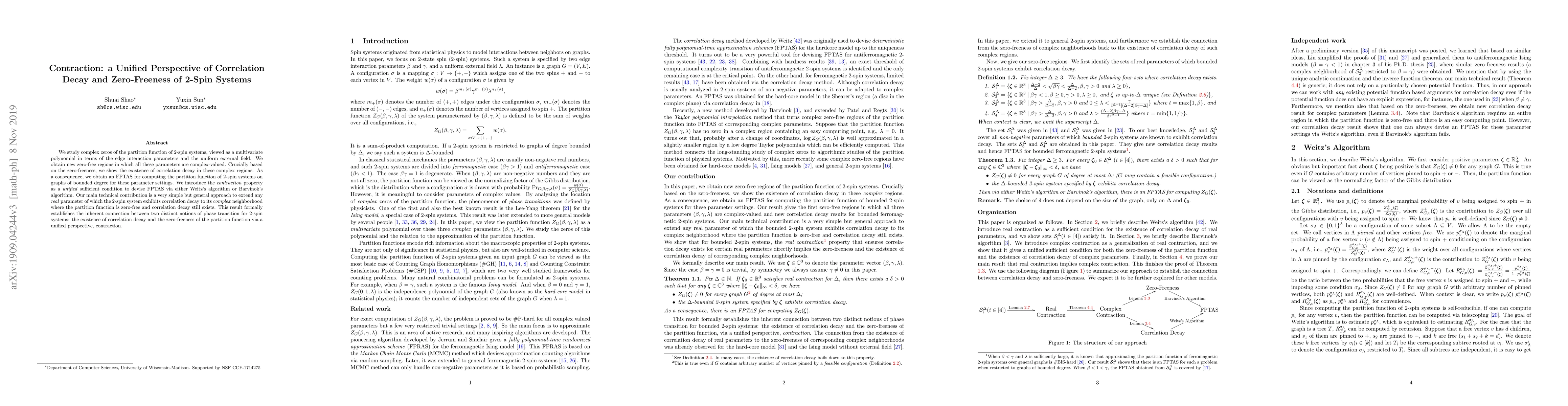 Thumbnail for Contraction: a Unified Perspective of Correlation Decay and
  Zero-Freeness of 2-Spin Systems