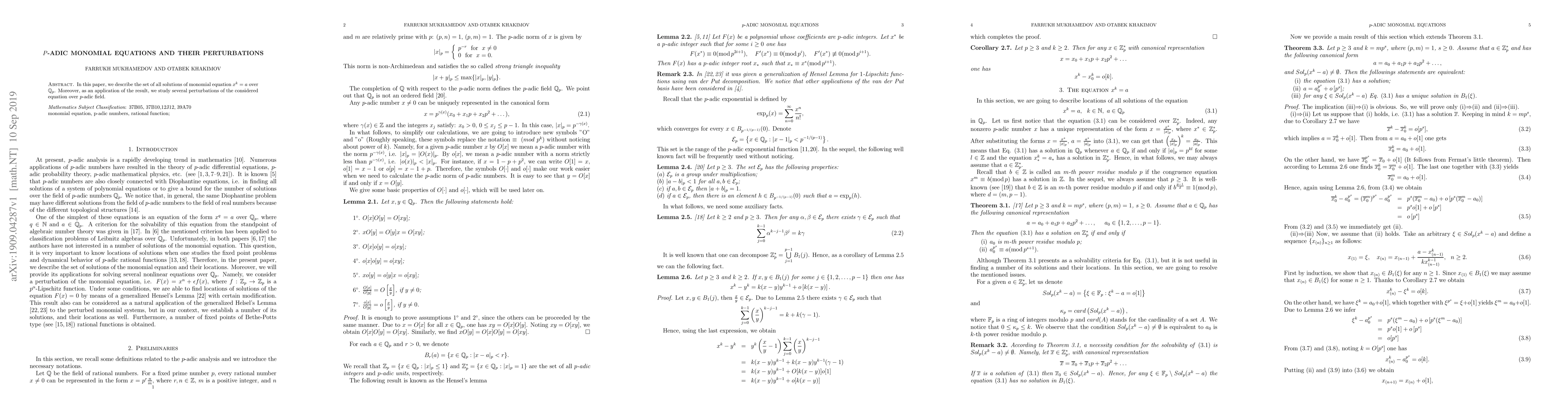 Thumbnail for $P$-adic monomial equations and their perturbation