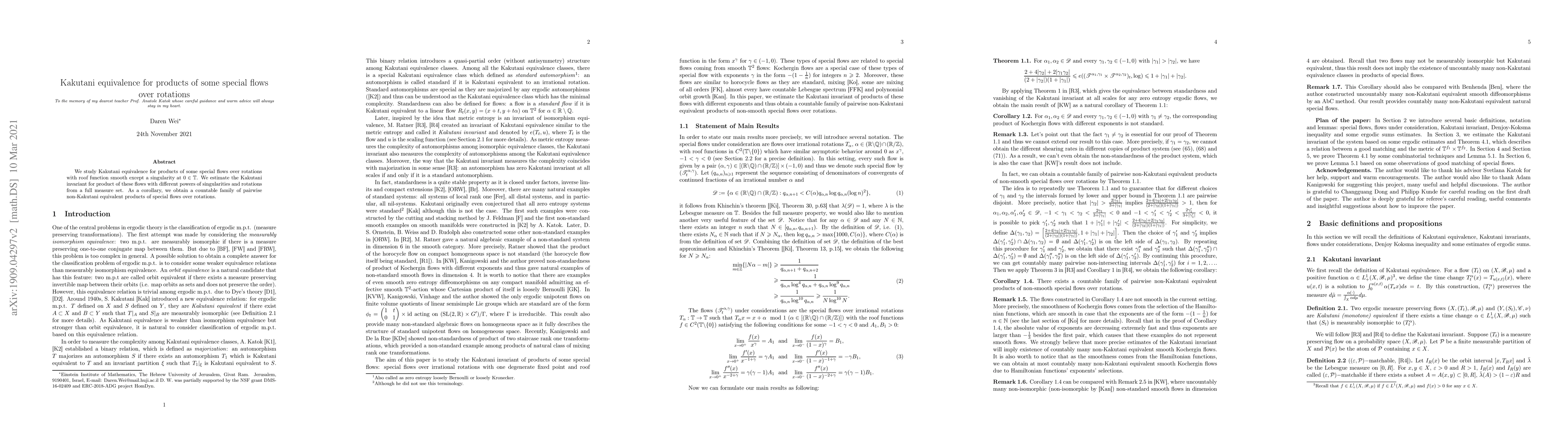 Thumbnail for Kakutani equivalence for products of some special flows over rotations