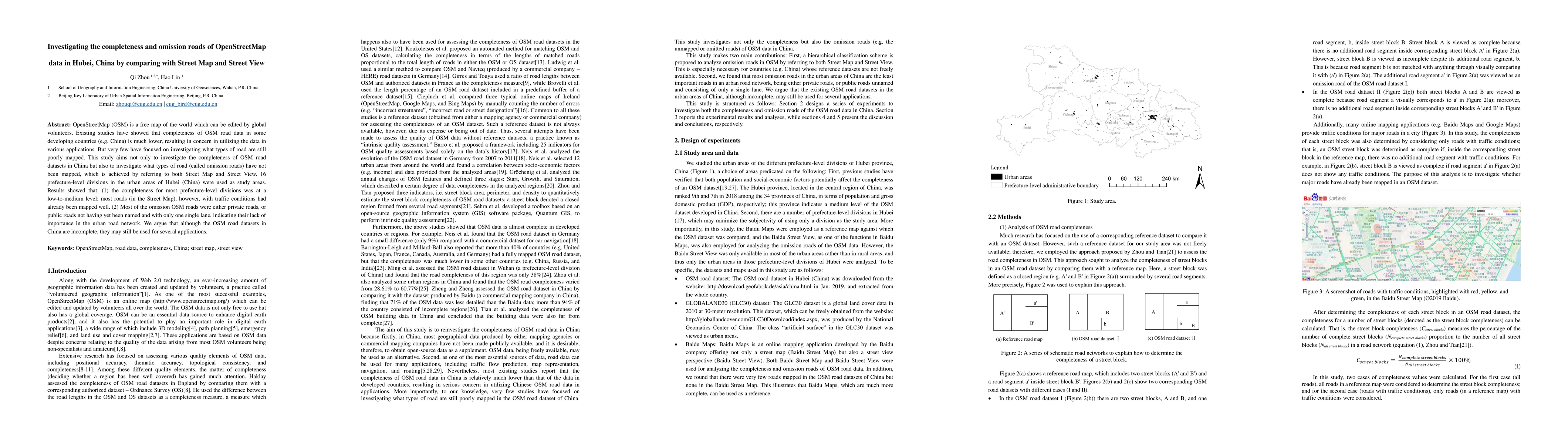 Thumbnail for Investigating the completeness and omission roads of OpenStreetMap data
  in Hubei, China by comparing with Street Map and Street View