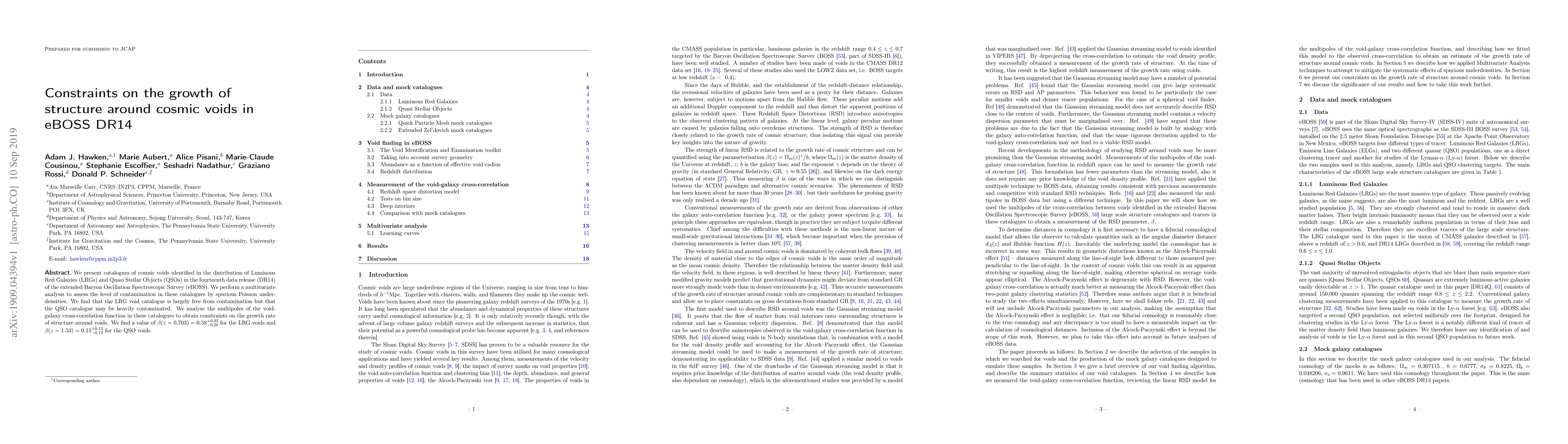 Thumbnail for Constraints on the growth of structure around cosmic voids in eBOSS DR14