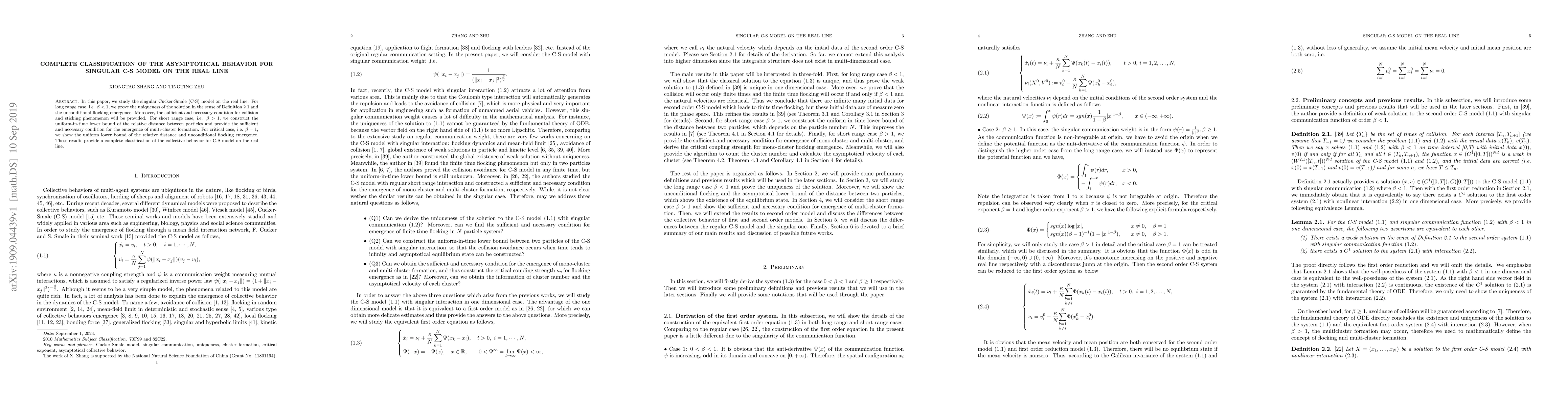 Thumbnail for Complete classification of the asymptotical behavior for singular C-S
  Model on the real line