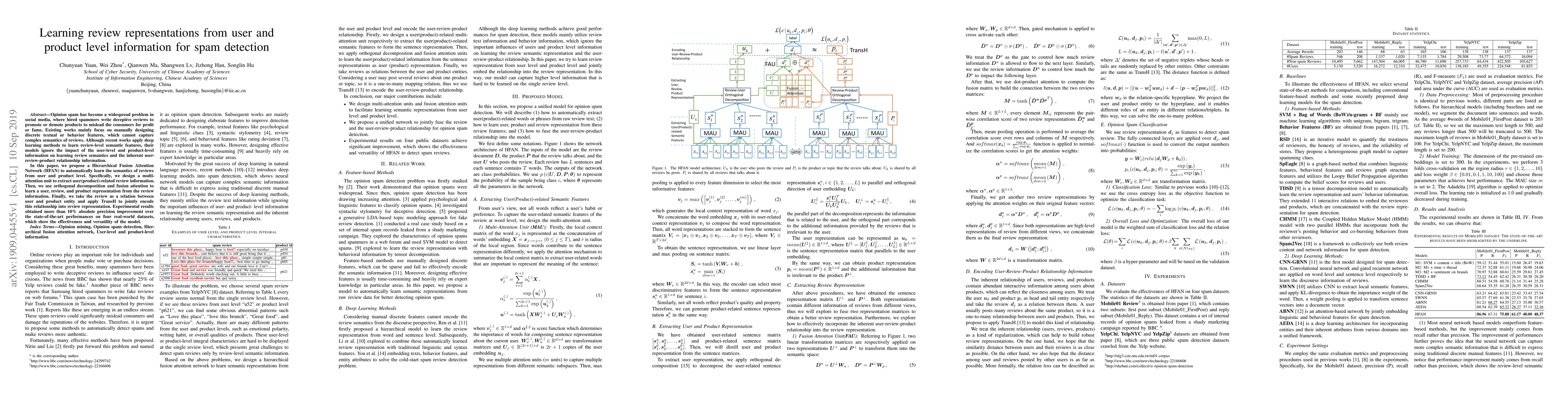 Thumbnail for Learning review representations from user and product level information
  for spam detection