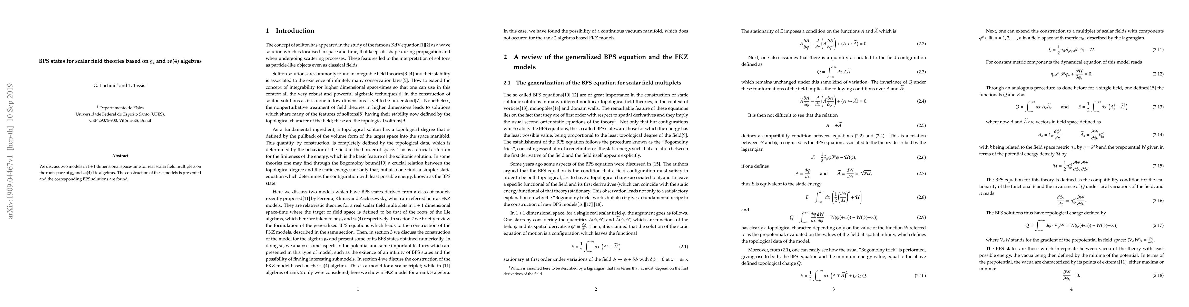 Thumbnail for BPS states for scalar field theories based on $\mathfrak{g}_2$ and
  $\mathfrak{su}(4)$ algebras