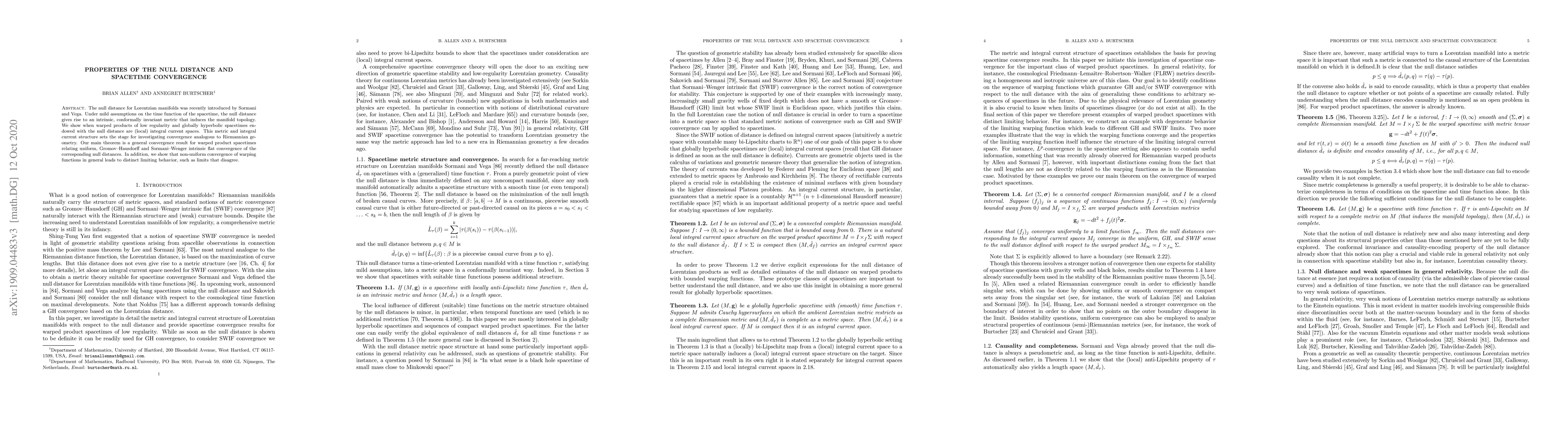 Thumbnail for Properties of the Null Distance and Spacetime Convergence
