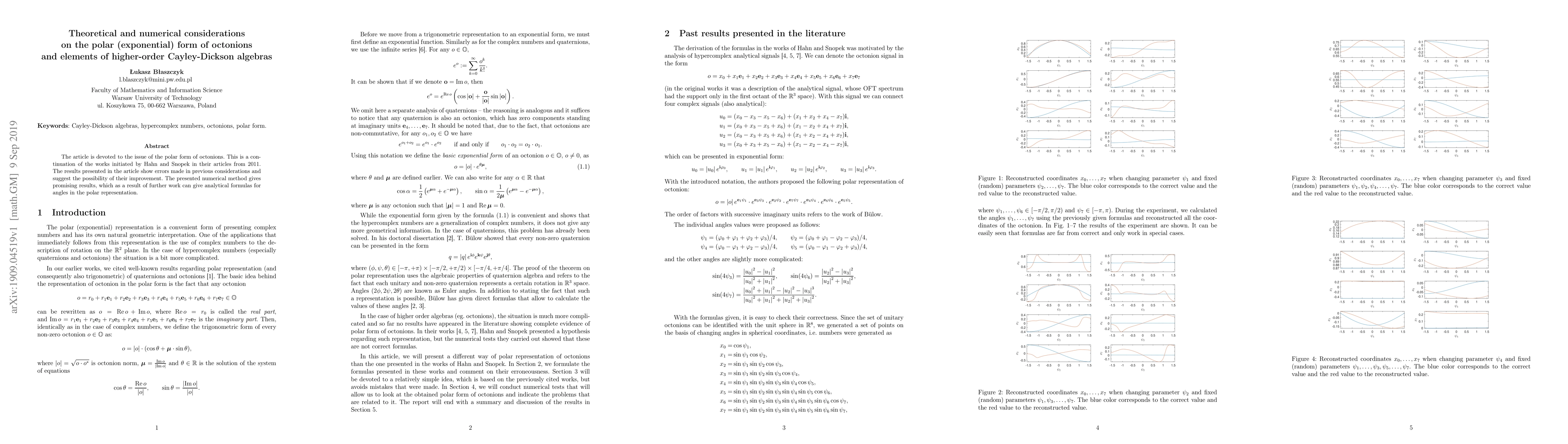 Thumbnail for Theoretical and numerical considerations on the polar (exponential) form
  of octonions and elements of higher-order Cayley-Dickson algebras