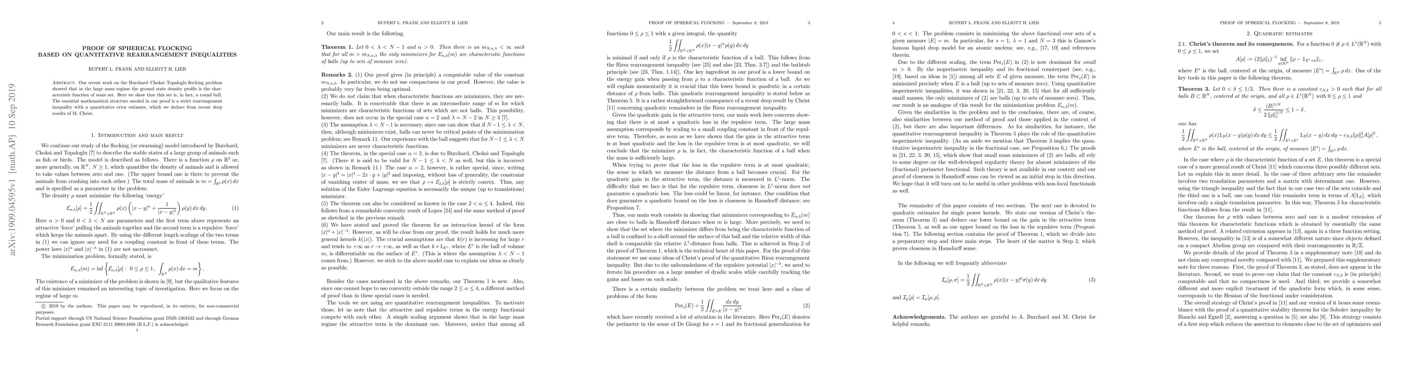 Thumbnail for Proof of spherical flocking based on quantitative rearrangement
  inequalities