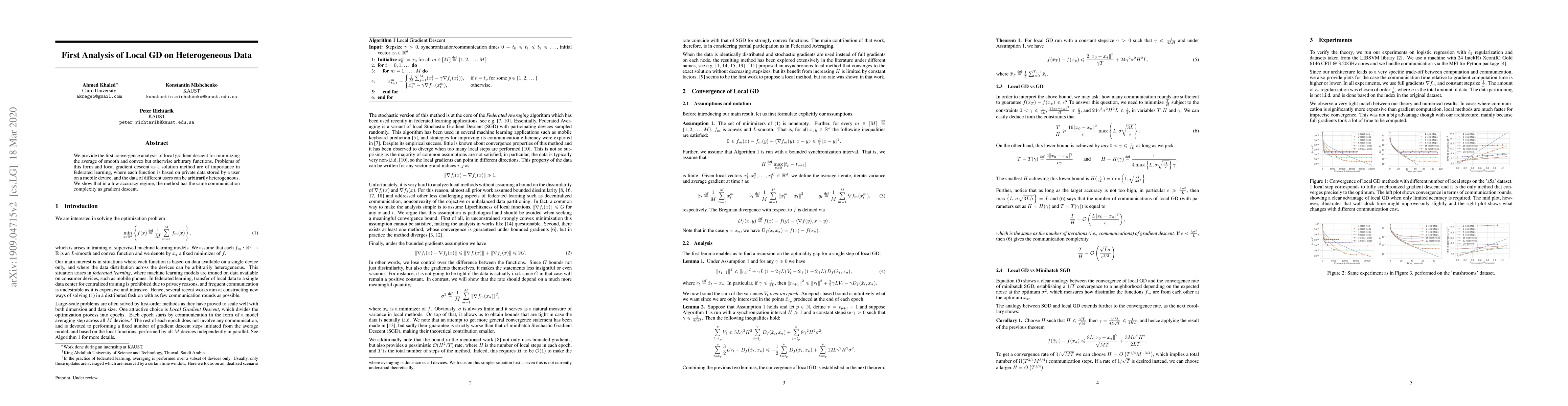Thumbnail for First Analysis of Local GD on Heterogeneous Data