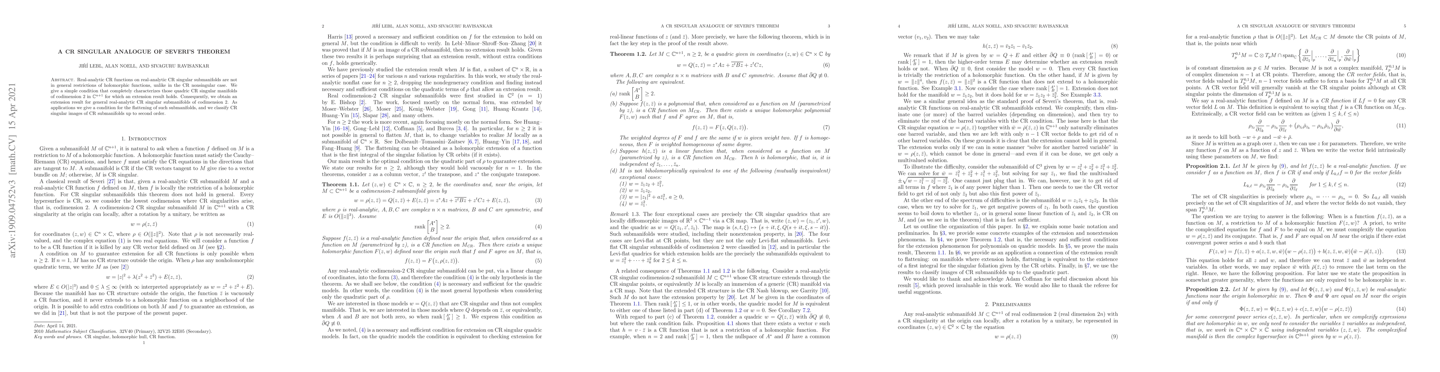 Thumbnail for A CR singular analogue of Severi's theorem