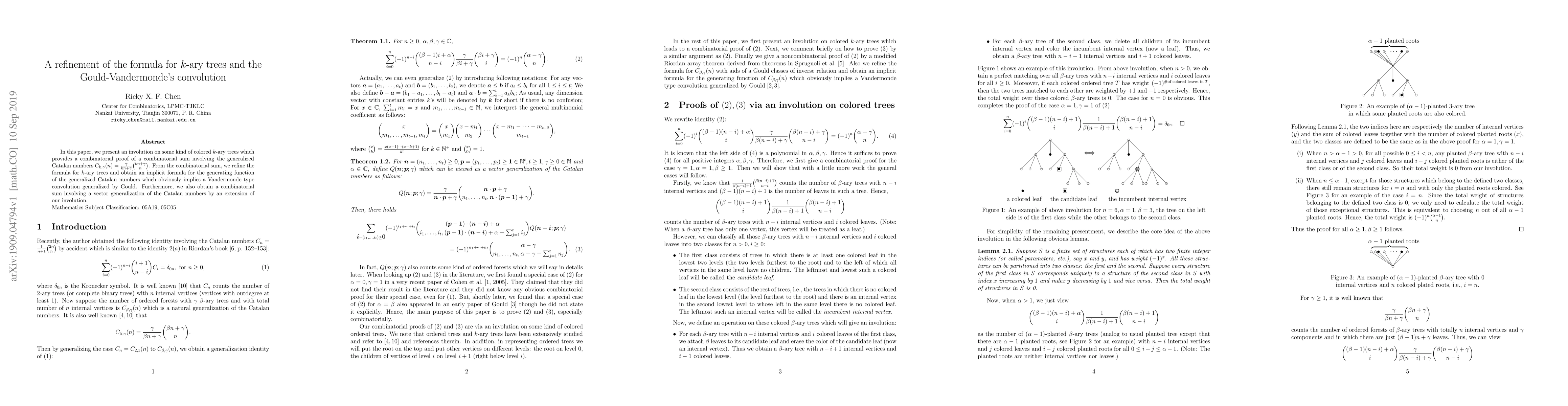 Thumbnail for A refinement of the formula for $k$-ary trees and the
  Gould-Vandermonde's convolution