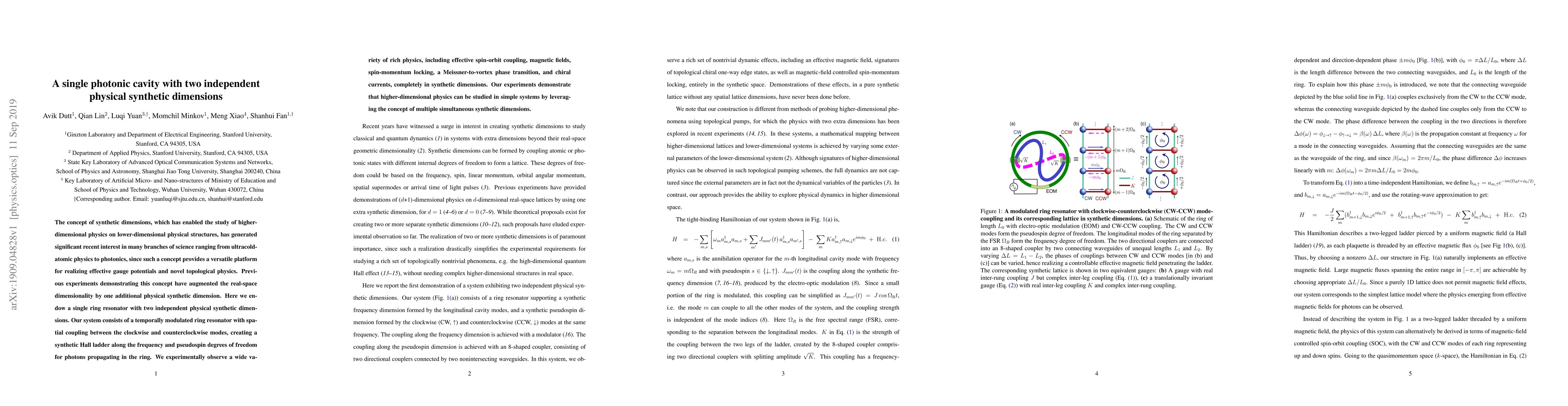 Thumbnail for A single photonic cavity with two independent physical synthetic
  dimensions