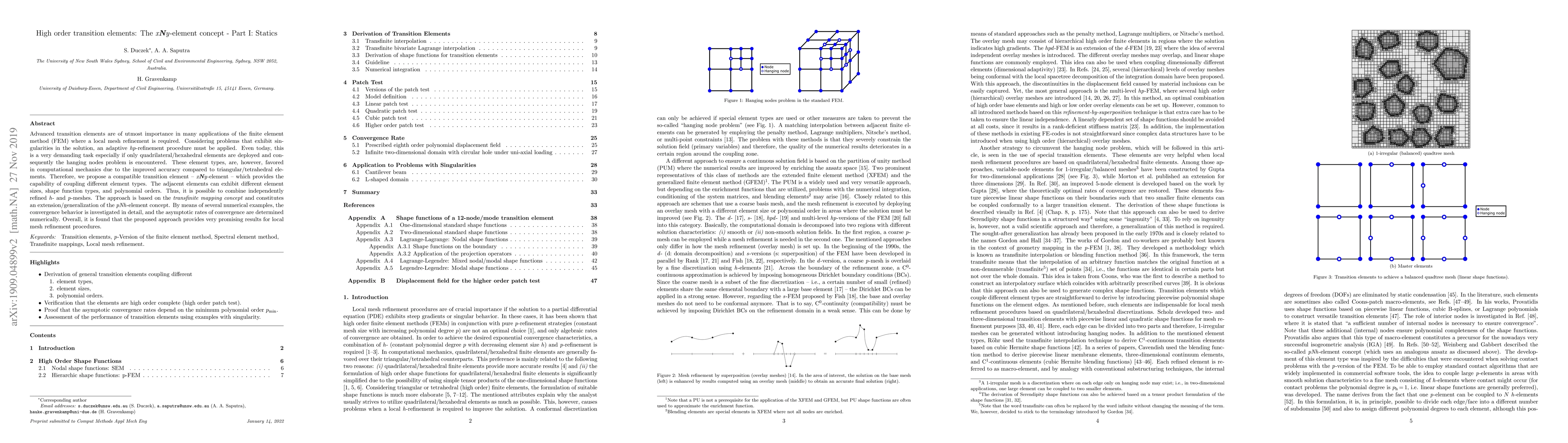 Thumbnail for High order transition elements: The xNy-element concept -- Part I:
  Statics