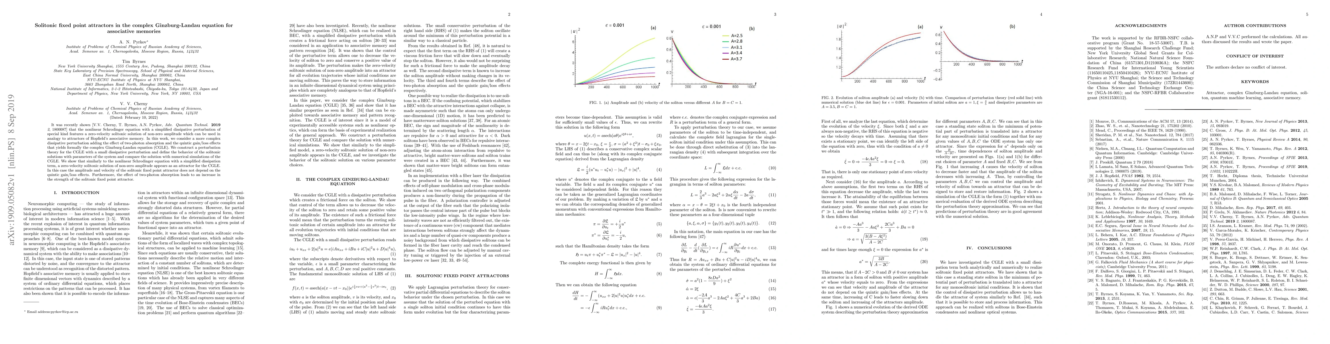 Thumbnail for Solitonic fixed point attractors in the complex Ginzburg-Landau equation
  for associative memories