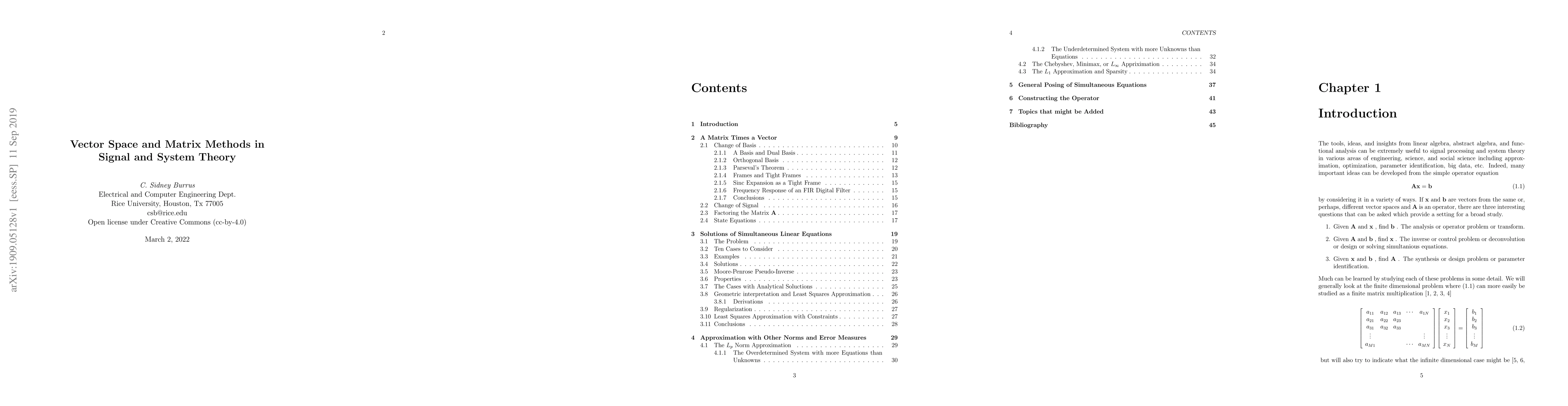 Thumbnail for Vector Space and Matrix Methods in Signal and System Theory