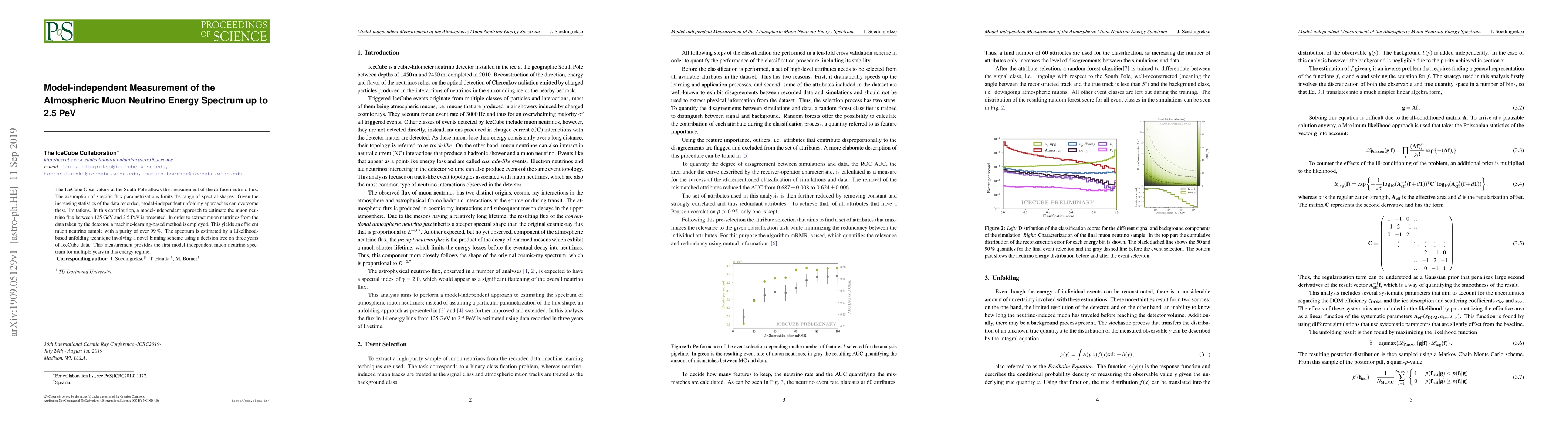 Thumbnail for Model-independent Measurement of the Atmospheric Muon Neutrino Energy
  Spectrum up to 2.5 PeV