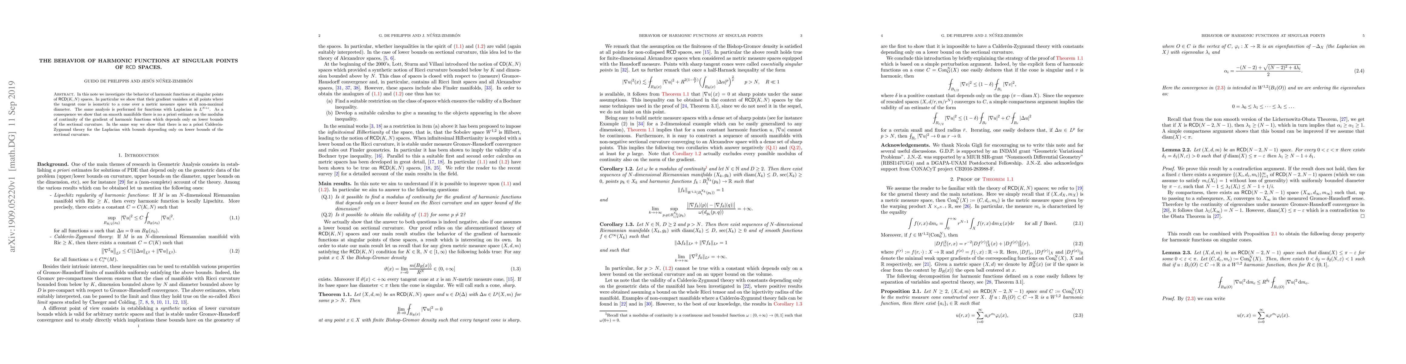 Thumbnail for The behavior of harmonic functions at singular points of $\mathsf{RCD}$
  spaces