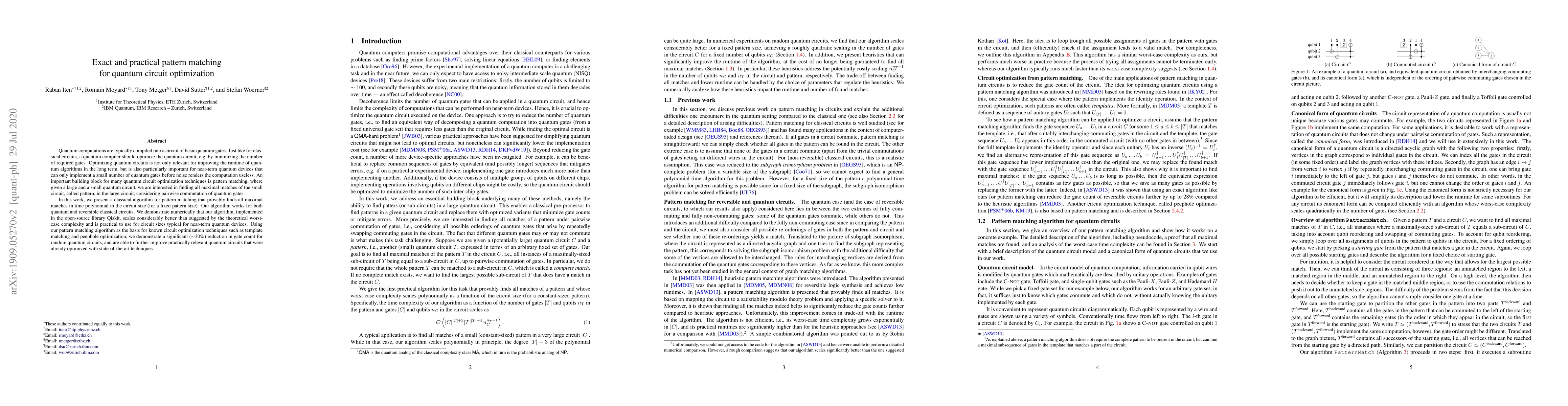 Thumbnail for Exact and practical pattern matching for quantum circuit optimization