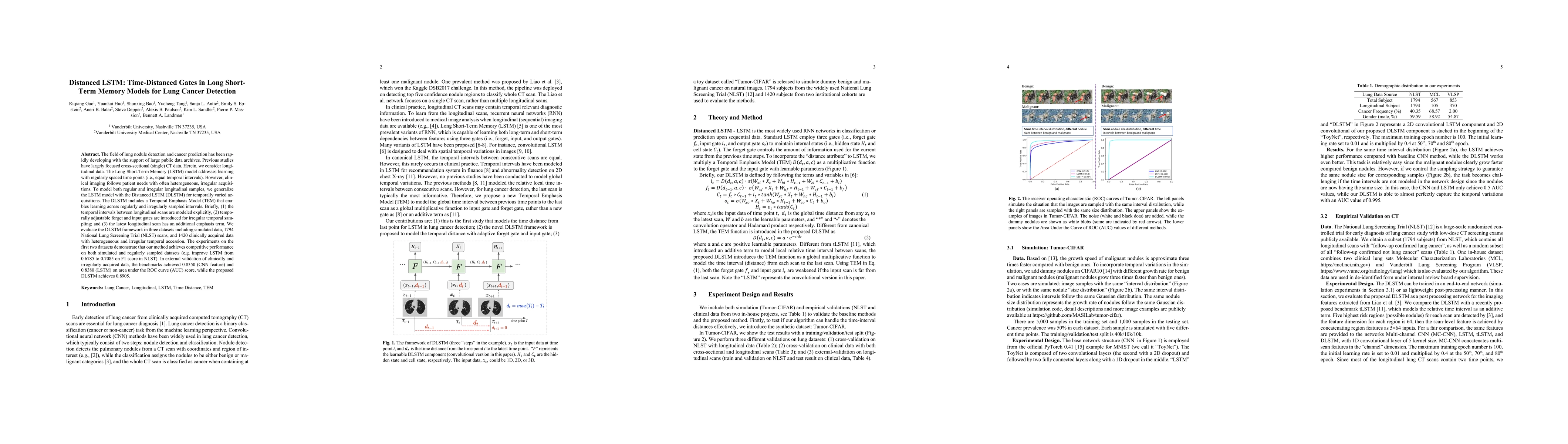 Thumbnail for Distanced LSTM: Time-Distanced Gates in Long Short-Term Memory Models
  for Lung Cancer Detection