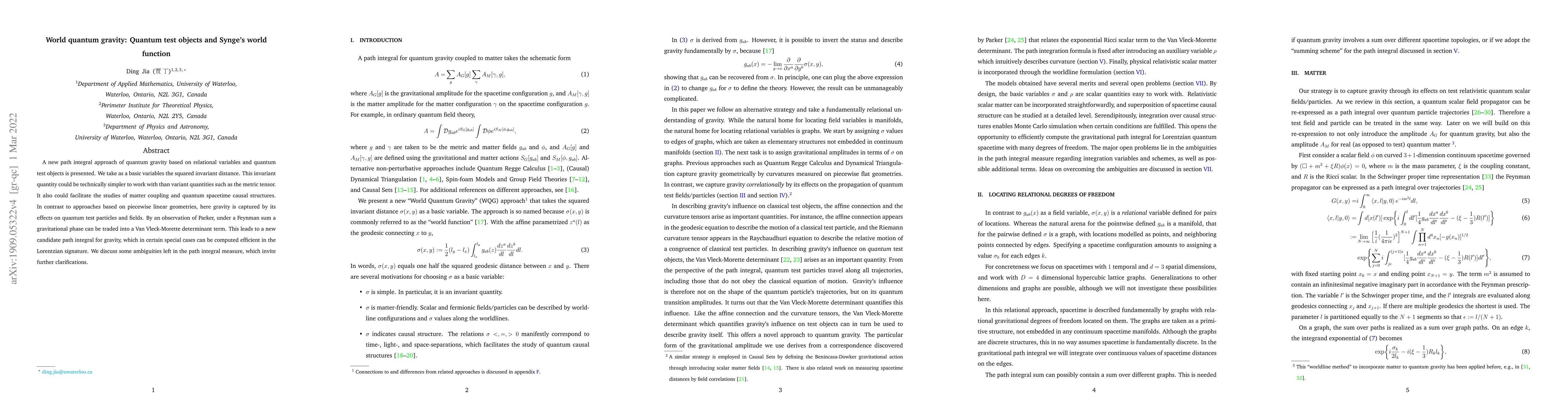 Thumbnail for World quantum gravity: Quantum test objects and Synge's world function