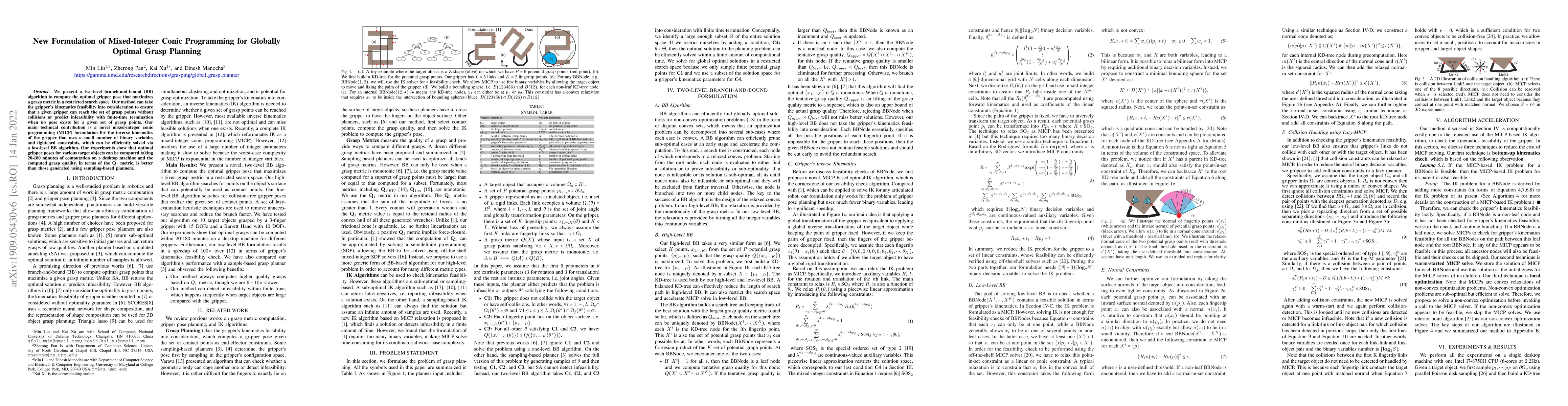 Thumbnail for New Formulation of Mixed-Integer Conic Programming for Globally Optimal
  Grasp Planning