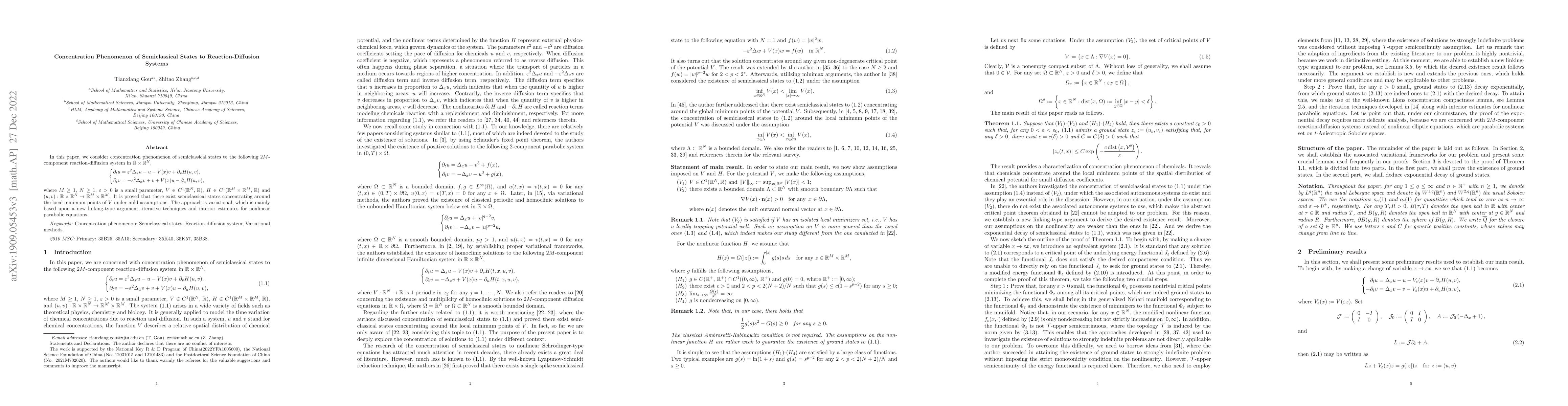 Thumbnail for Concentration Phenomenon of Semiclassical States to Reaction-Diffusion
  Systems