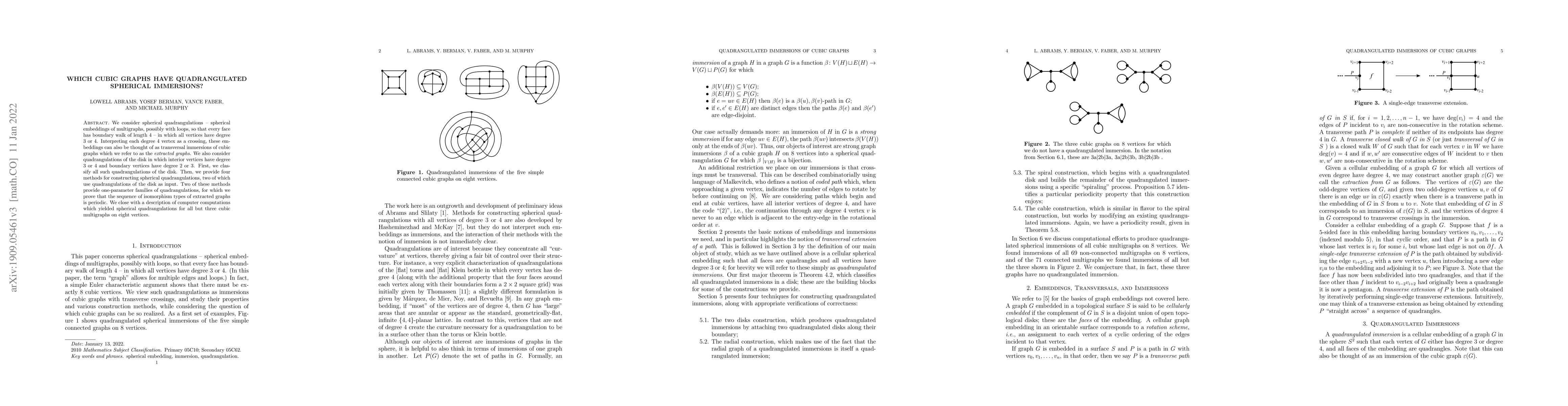 Thumbnail for Which Cubic Graphs have Quadrangulated Spherical Immersions?