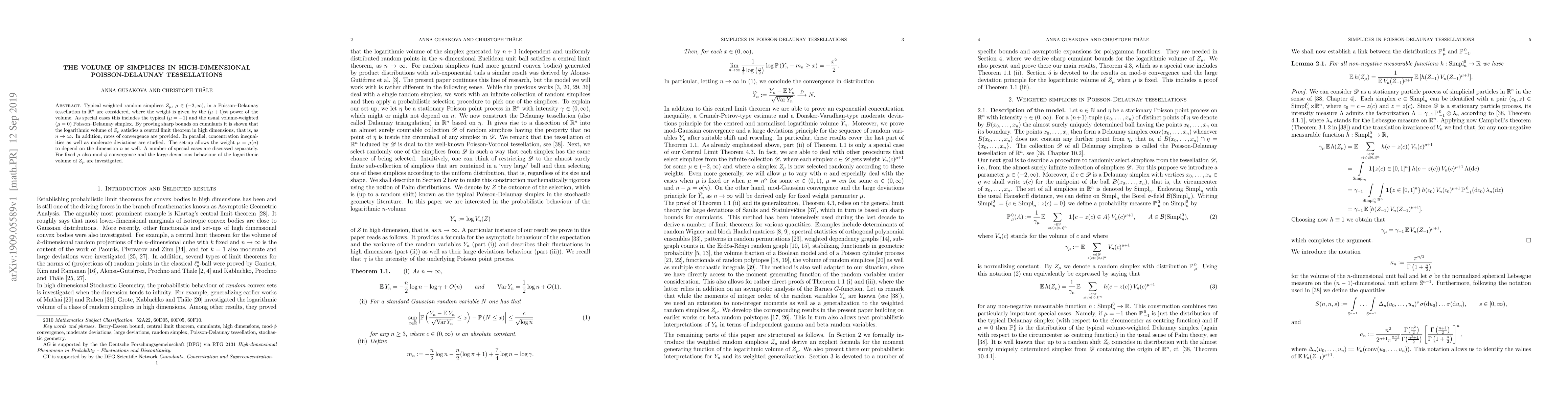 Thumbnail for The volume of simplices in high-dimensional Poisson-Delaunay
  tessellations