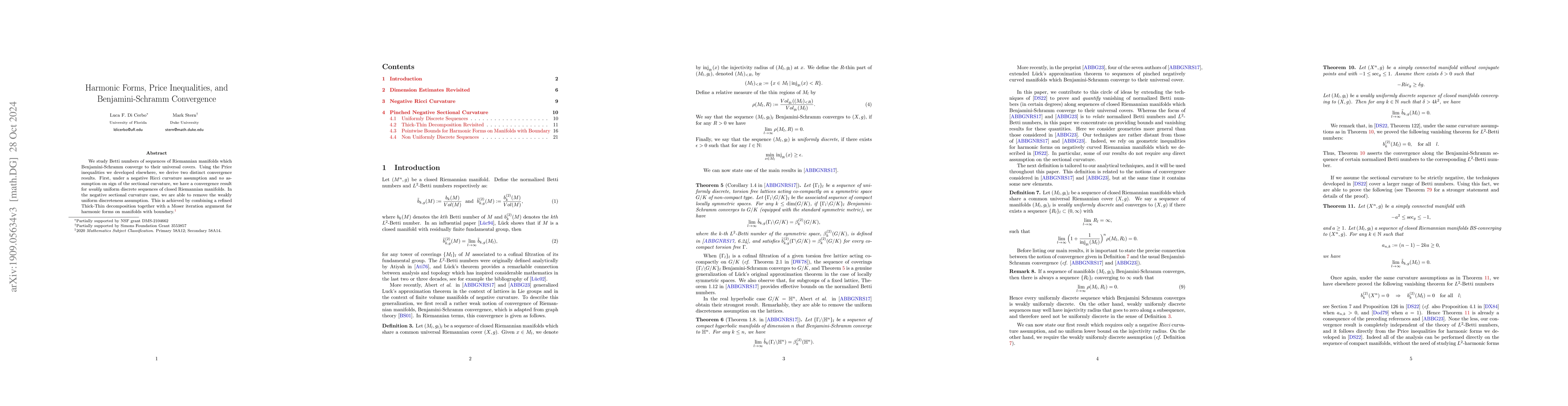 Thumbnail for Harmonic Forms, Price Inequalities, and Benjamini-Schramm Convergence