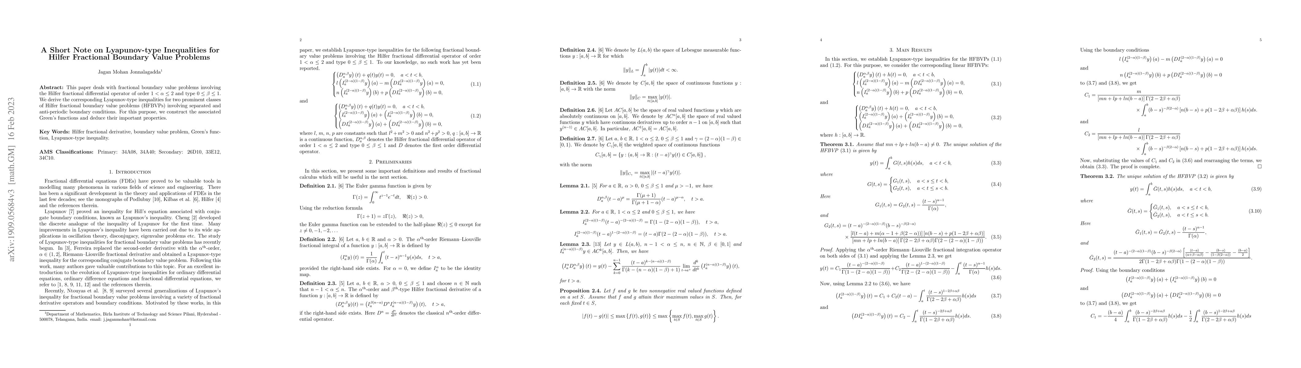 Thumbnail for A Short Note on Lyapunov Type Inequalities for Hilfer Fractional
  Boundary Value Problems