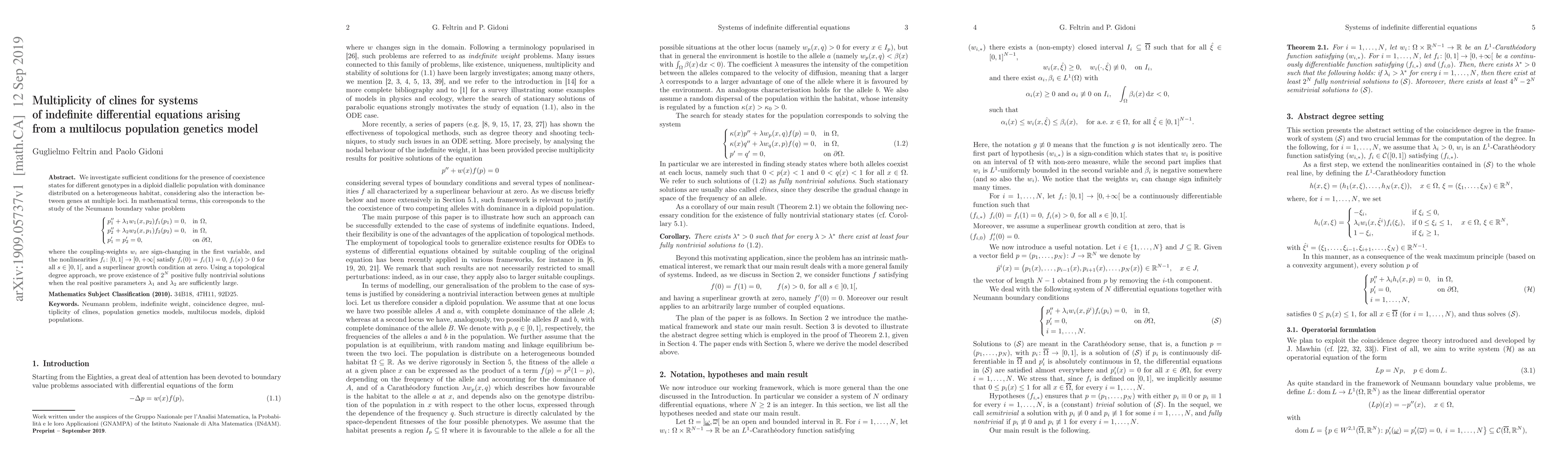 Thumbnail for Multiplicity of clines for systems of indefinite differential equations
  arising from a multilocus population genetics model
