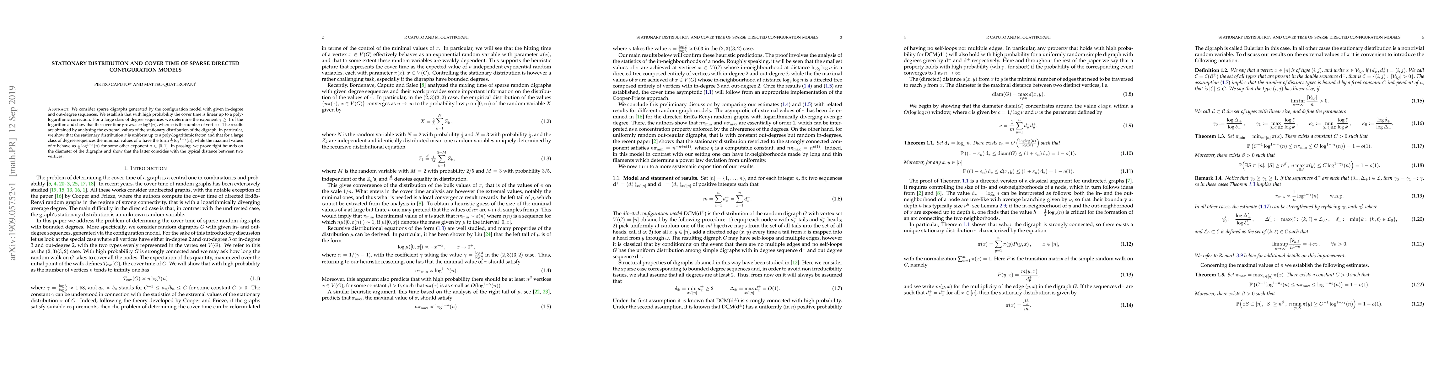Thumbnail for Stationary distribution and cover time of sparse directed configuration
  models