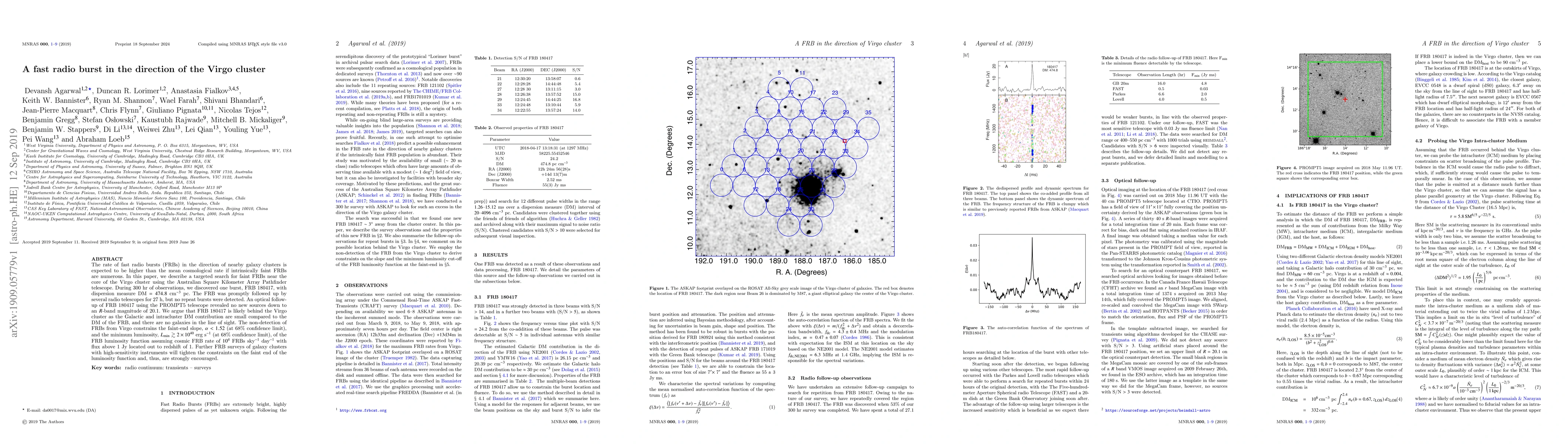 Thumbnail for A fast radio burst in the direction of the Virgo cluster